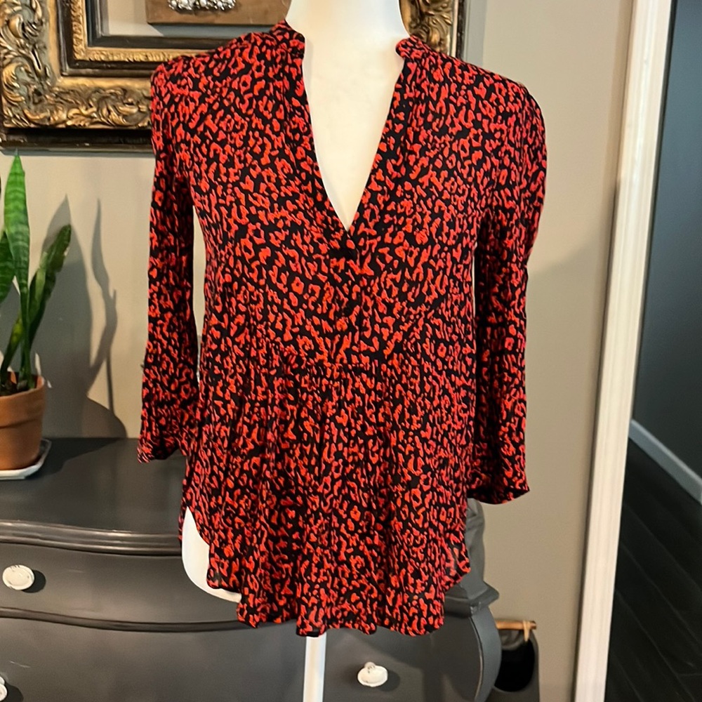 Zara The Lola Blouse in Black and Red Leopard Size XS
